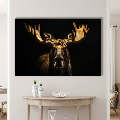 Moose Portrait With Black And Gold, Canvas Art Decor Print, Painting Art, Canvas Print Wall Art Home Decor