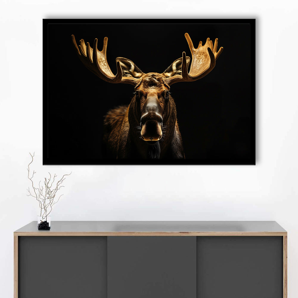 Moose Portrait With Black And Gold, Framed  Print, Painting Art, Framed Art Print Wall Decor, Framed Picture