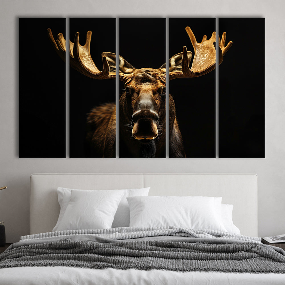 Moose Portrait With Black And Gold, Canvas Art Print, Painting Art, Multi Panels Canvas Print Wall Art