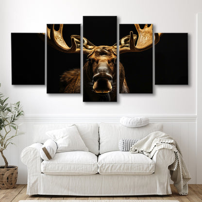 Moose Portrait With Black And Gold, Canvas Art Decor Print, Painting Art, Mixed Panels Canvas Print Wall Art