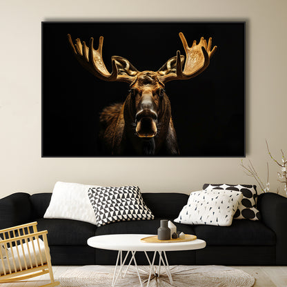 Moose Portrait With Black And Gold, Framed Canvas Print, Painting Art, Floating Framed Canvas Print Wall Art