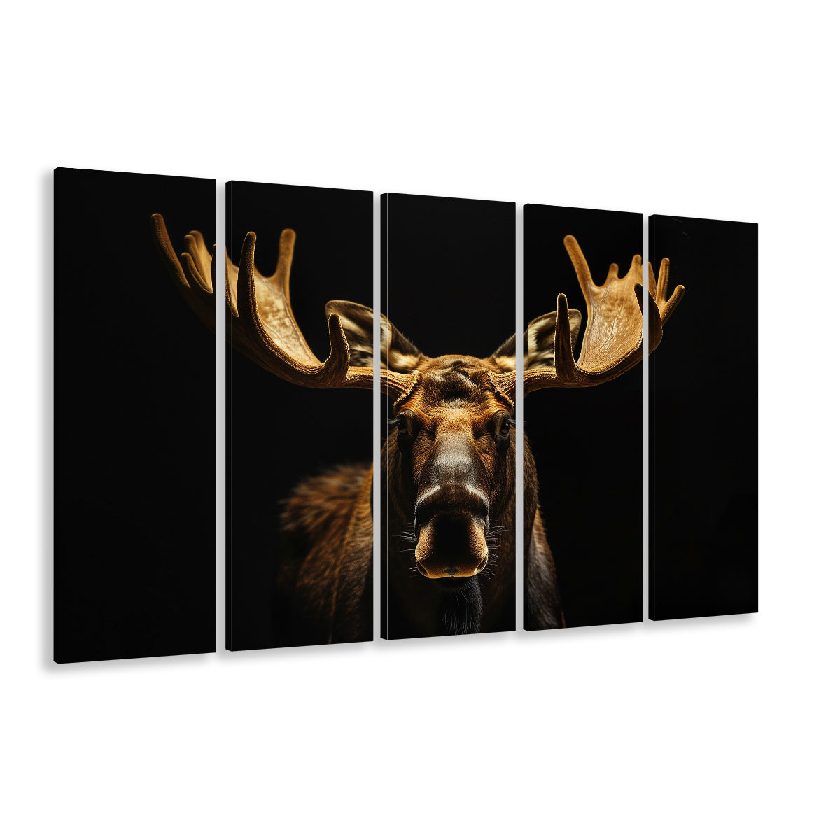 Moose Portrait With Black And Gold, Canvas Art Print, Painting Art, Multi Panels Canvas Print Wall Art