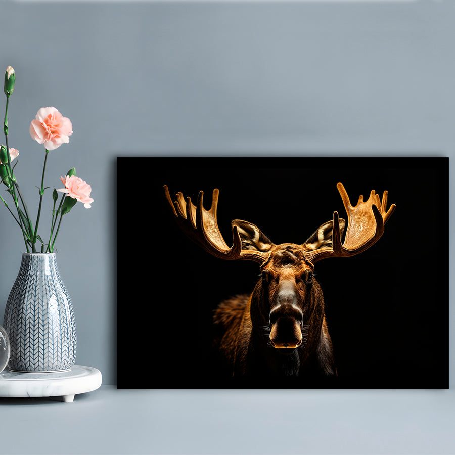 Moose Portrait With Black And Gold, Framed  Print, Painting Art, Framed Art Print Wall Decor, Framed Picture