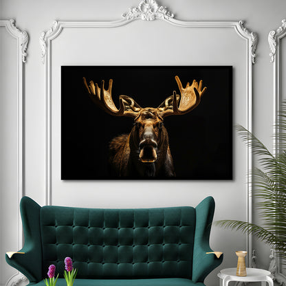 Moose Portrait With Black And Gold, Framed  Print, Painting Art, Framed Art Print Wall Decor, Framed Picture
