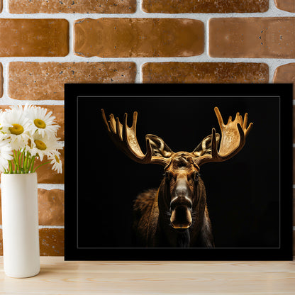 Moose Portrait With Black And Gold, Framed  Print, Painting Art, Framed Art Print Wall Decor, Framed Picture
