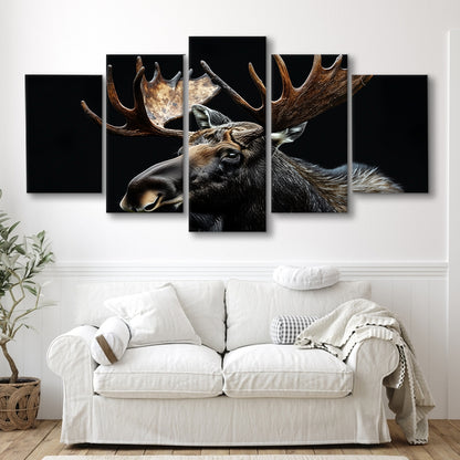 Moose Portrait With Black Background, Hunting Art Decor, Mixed Panels Canvas Print Wall Art