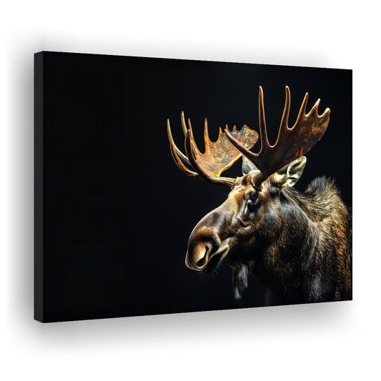 Moose Portrait With Black Background, Hunting Art Decor V1, Canvas Print Wall Art Home Decor