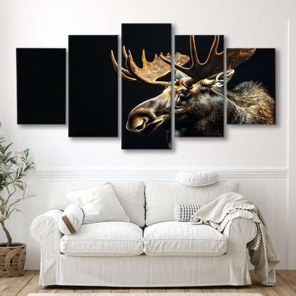 Moose Portrait With Black Background, Hunting Art Decor V1, Mixed Panels Canvas Print Wall Art
