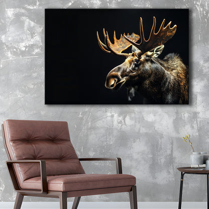 Moose Portrait With Black Background, Hunting Art Decor V1, Canvas Print Wall Art Home Decor