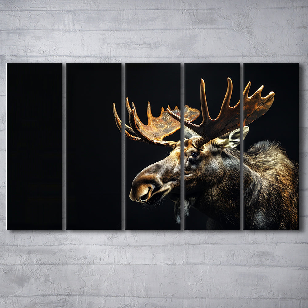 Moose Portrait With Black Background, Hunting Art V1, Multi Panels Canvas Print Wall Art