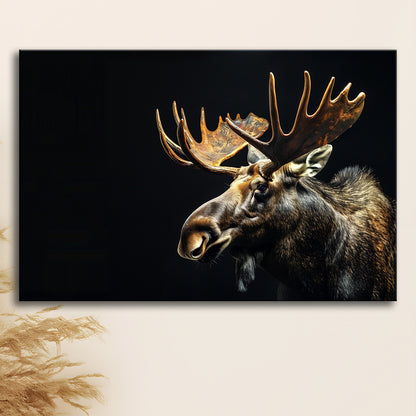 Moose Portrait With Black Background, Hunting Art Decor V1, Canvas Print Wall Art Home Decor