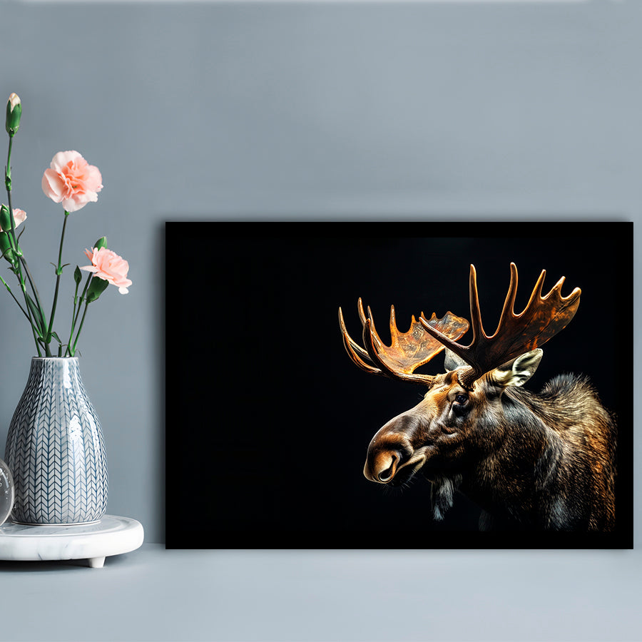 Moose Portrait With Black Background, Hunting Art Decor V1, Framed Art Print Wall Decor, Framed Picture