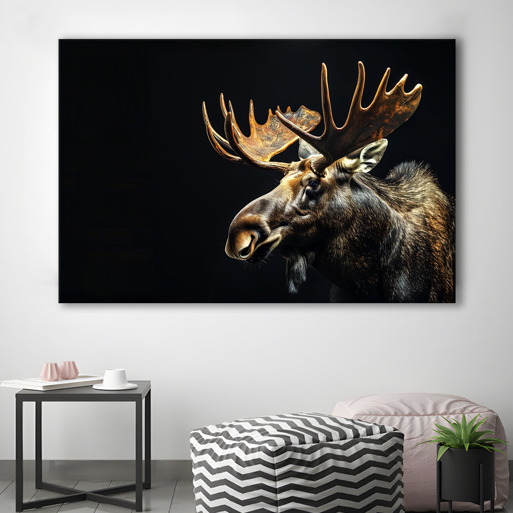 Moose Portrait With Black Background, Hunting Art Decor V1, Canvas Print Wall Art Home Decor