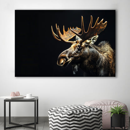 Moose Portrait With Black Background, Hunting Art Decor V1, Canvas Print Wall Art Home Decor