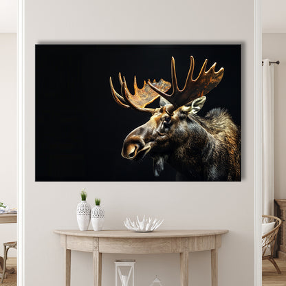 Moose Portrait With Black Background, Hunting Art Decor V1, Canvas Print Wall Art Home Decor