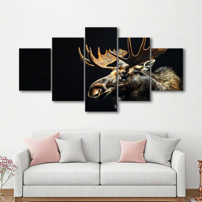 Moose Portrait With Black Background, Hunting Art Decor V1, Mixed Panels Canvas Print Wall Art