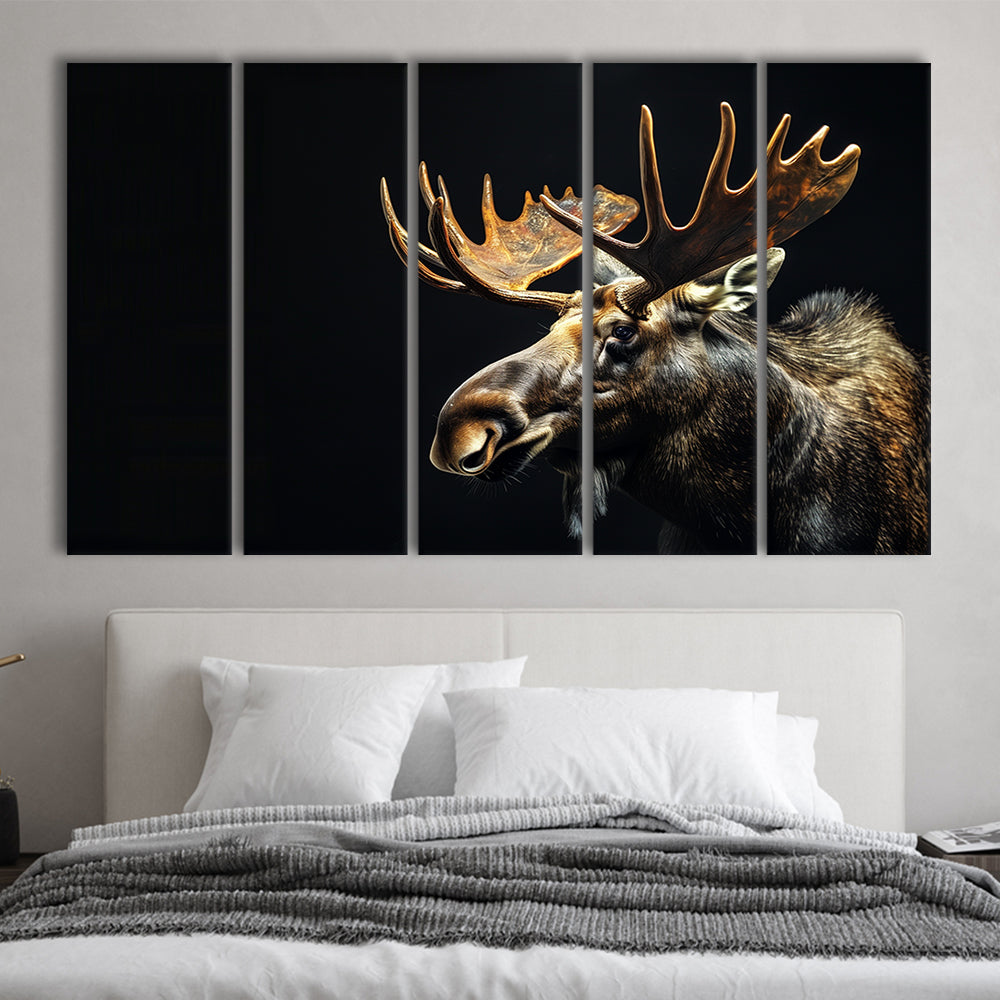 Moose Portrait With Black Background, Hunting Art V1, Multi Panels Canvas Print Wall Art