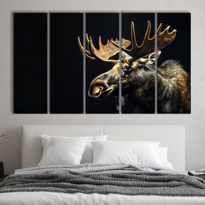 Moose Portrait With Black Background, Hunting Art V1, Multi Panels Canvas Print Wall Art