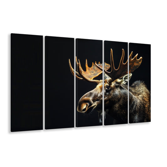 Moose Portrait With Black Background, Hunting Art V1, Multi Panels Canvas Print Wall Art