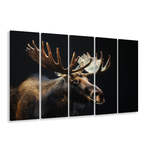 Moose Portrait With Black Background, Hunting Art V2, Multi Panels Canvas Print Wall Art