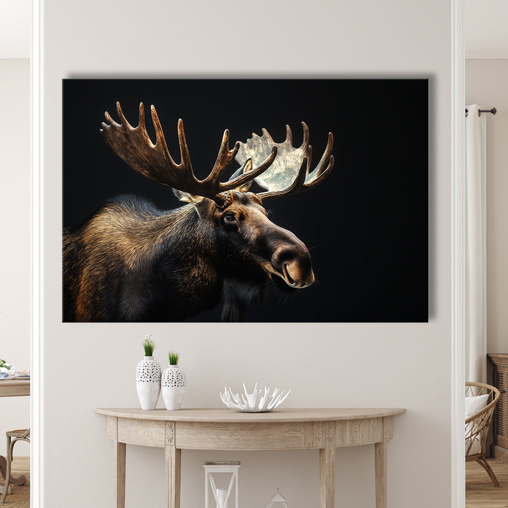 Moose Portrait With Black Background, Hunting Art Decor V2, Canvas Print Wall Art Home Decor