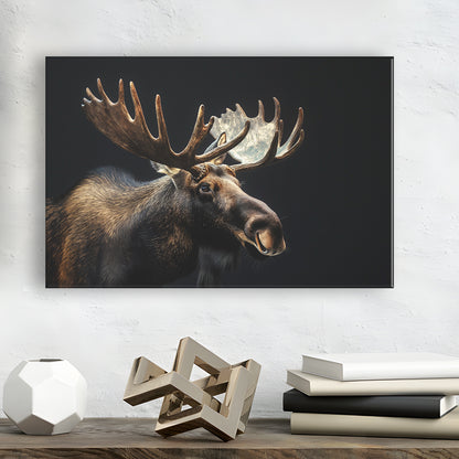Moose Portrait With Black Background, Hunting Art Decor V2, Canvas Print Wall Art Home Decor