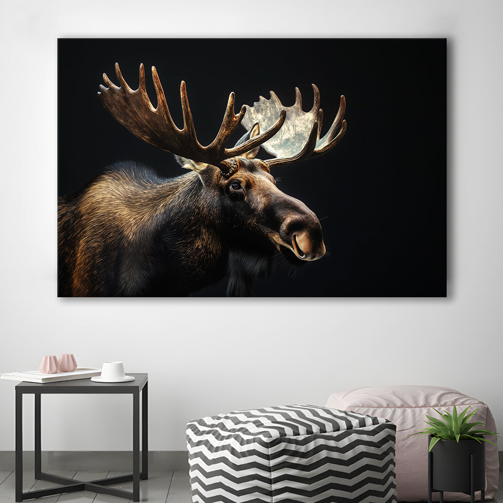 Moose Portrait With Black Background, Hunting Art Decor V2, Canvas Print Wall Art Home Decor