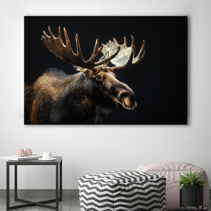 Moose Portrait With Black Background, Hunting Art Decor V2, Canvas Print Wall Art Home Decor