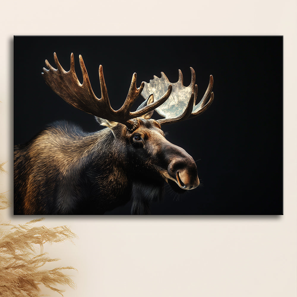 Moose Portrait With Black Background, Hunting Art Decor V2, Canvas Print Wall Art Home Decor