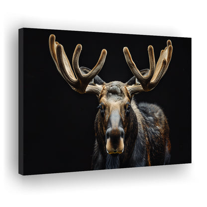 Moose Portrait With Black Background, Hunting Art Decor V3, Canvas Print Wall Art Home Decor