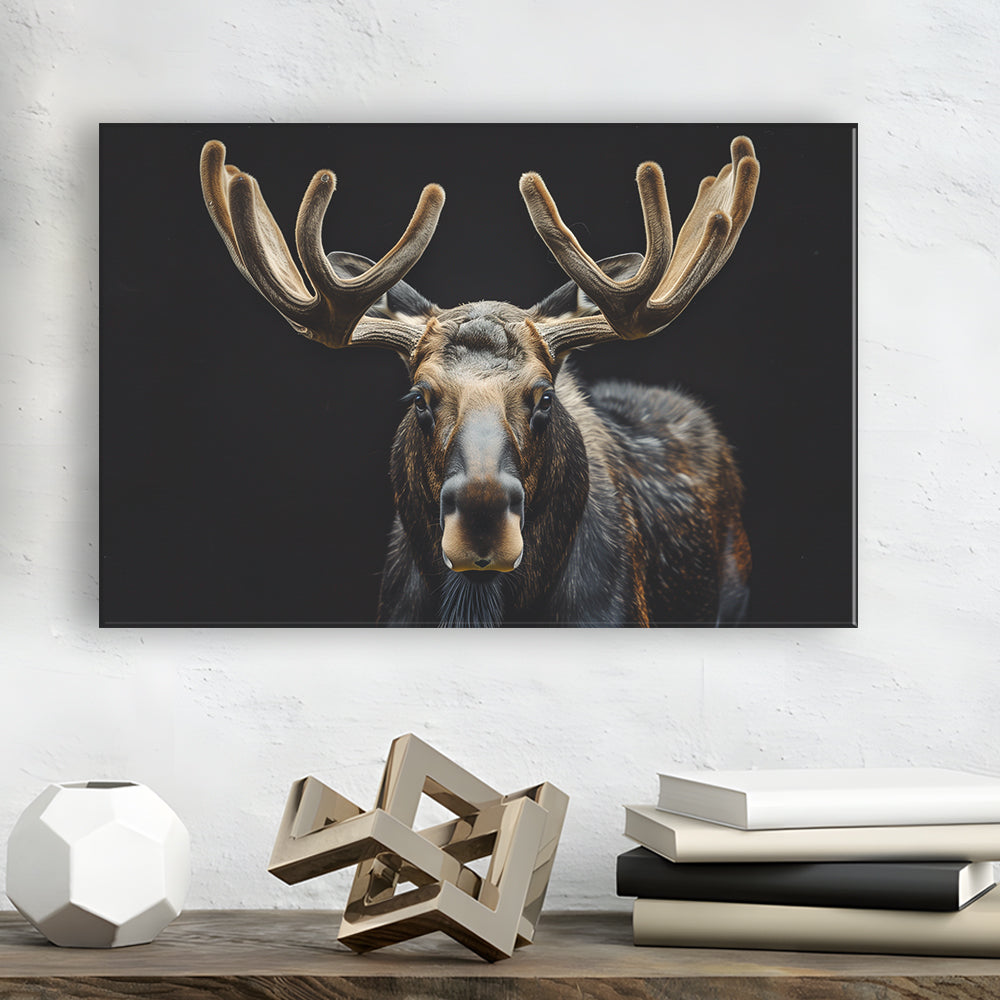Moose Portrait With Black Background, Hunting Art Decor V3, Canvas Print Wall Art Home Decor