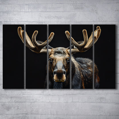 Moose Portrait With Black Background, Hunting Art V3, Multi Panels Canvas Print Wall Art