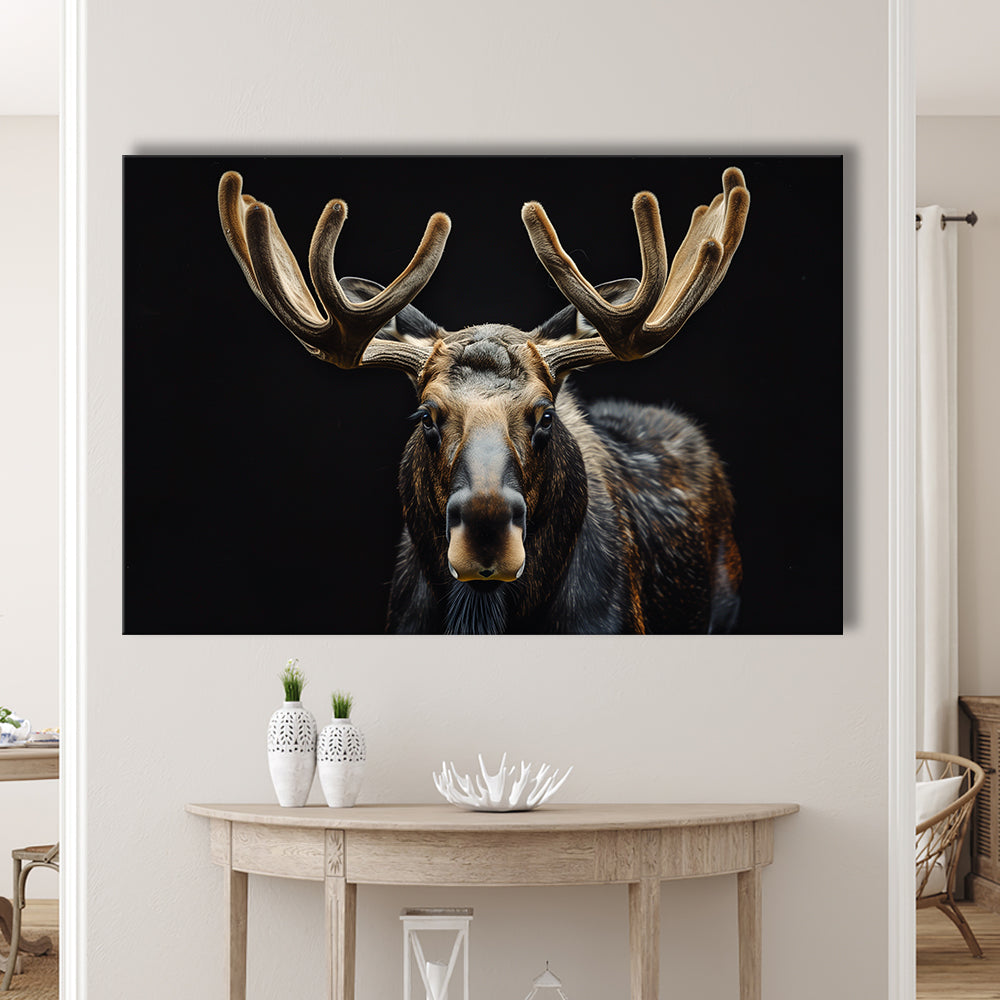 Moose Portrait With Black Background, Hunting Art Decor V3, Canvas Print Wall Art Home Decor