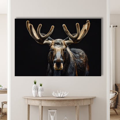 Moose Portrait With Black Background, Hunting Art Decor V3, Canvas Print Wall Art Home Decor