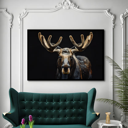 Moose Portrait With Black Background, Hunting Art Decor V3, Framed Art Print Wall Decor, Framed Picture