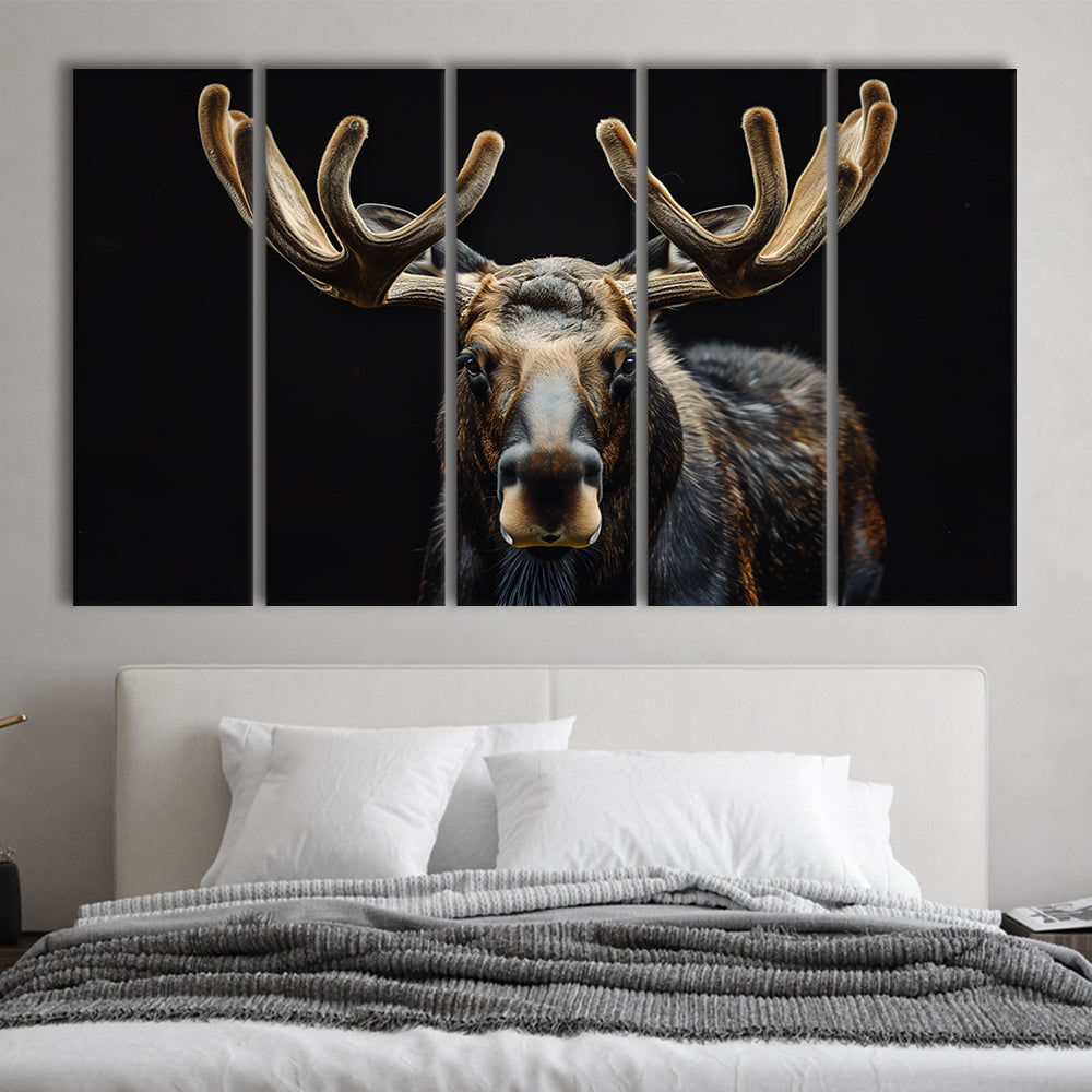Moose Portrait With Black Background, Hunting Art V3, Multi Panels Canvas Print Wall Art