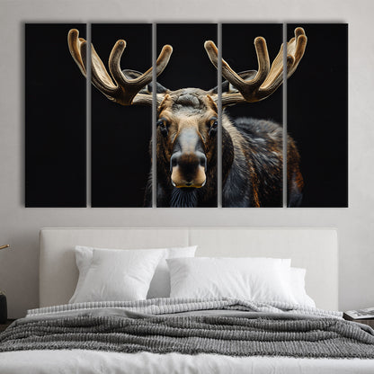 Moose Portrait With Black Background, Hunting Art V3, Multi Panels Canvas Print Wall Art