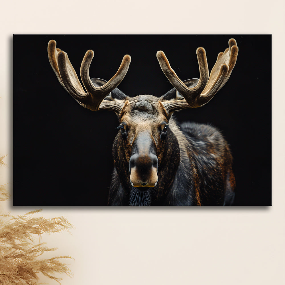 Moose Portrait With Black Background, Hunting Art Decor V3, Canvas Print Wall Art Home Decor