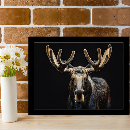 Moose Portrait With Black Background, Hunting Art Decor V3, Framed Art Print Wall Decor, Framed Picture