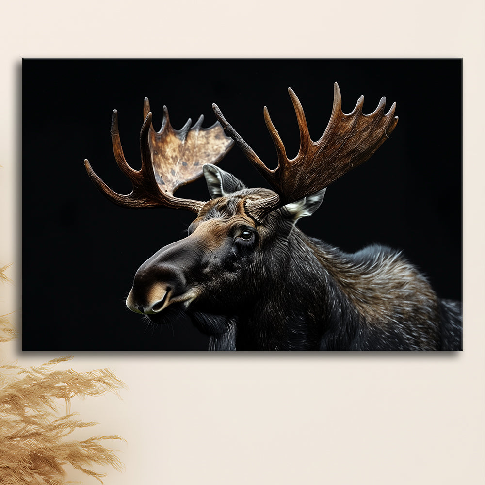 Moose Portrait With Black Background, Hunting Art Decor, Canvas Print Wall Art Home Decor