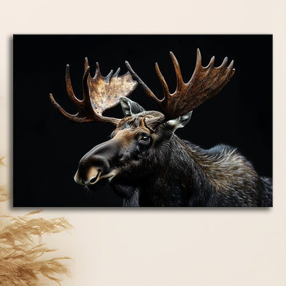 Moose Portrait With Black Background, Hunting Art Decor, Canvas Print Wall Art Home Decor