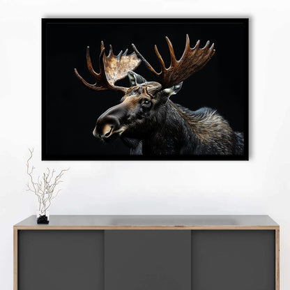 Moose Portrait With Black Background, Hunting Art Decor, Framed Art Print Wall Decor, Framed Picture