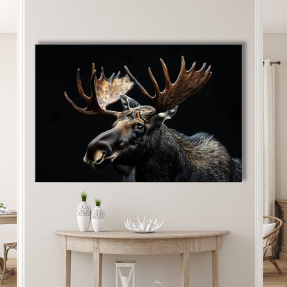 Moose Portrait With Black Background, Hunting Art Decor, Canvas Print Wall Art Home Decor