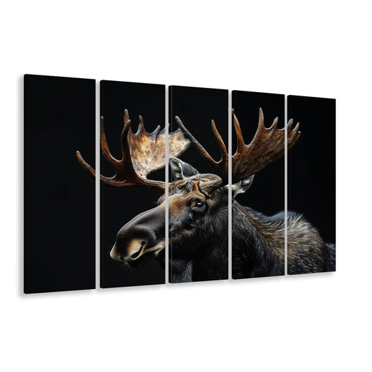 Moose Portrait With Black Background, Hunting Art, Multi Panels Canvas Print Wall Art