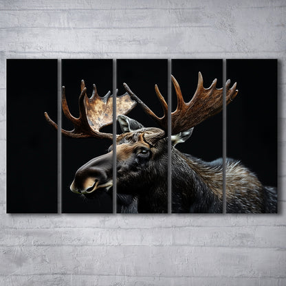 Moose Portrait With Black Background, Hunting Art, Multi Panels Canvas Print Wall Art