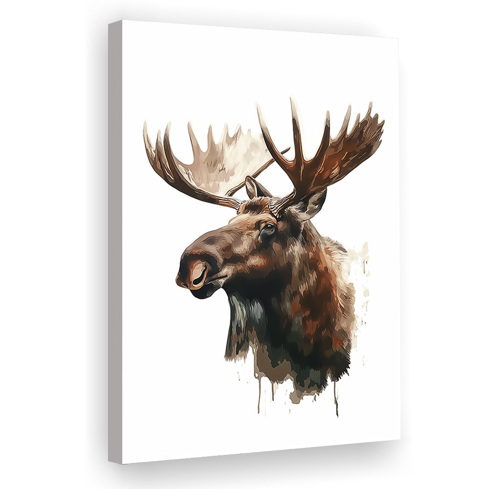 Moose With Anlters Watercolor Painting, Canvas Art Print Decor, Painting Art, Canvas Prints Wall Art