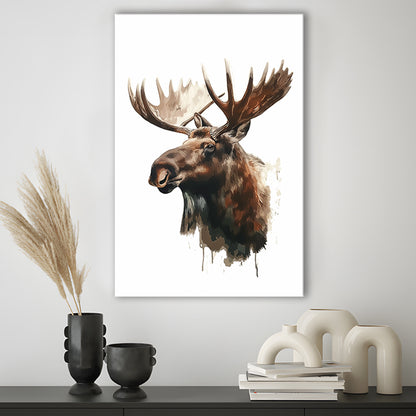 Moose With Anlters Watercolor Painting, Canvas Art Print Decor, Painting Art, Canvas Prints Wall Art