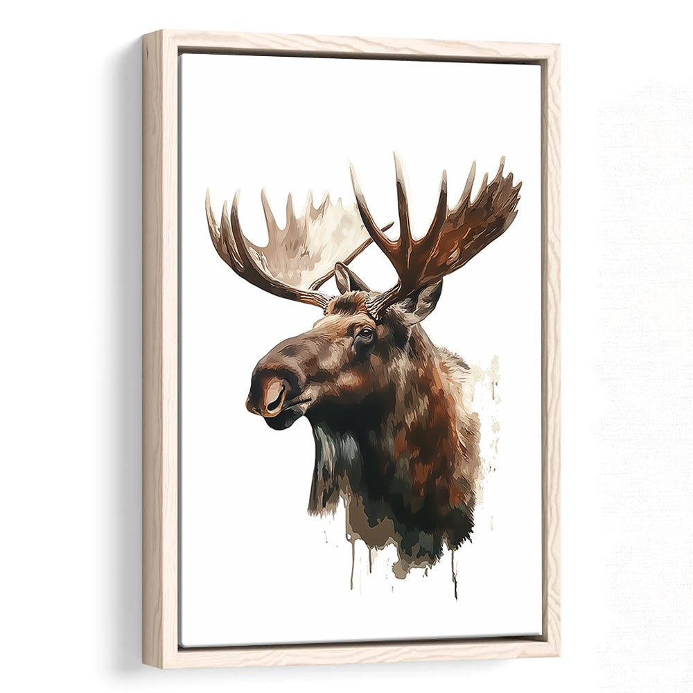 Moose With Anlters Watercolor Painting, Floating Framed Canvas Art Print,, Framed Canvas Prints Wall Art