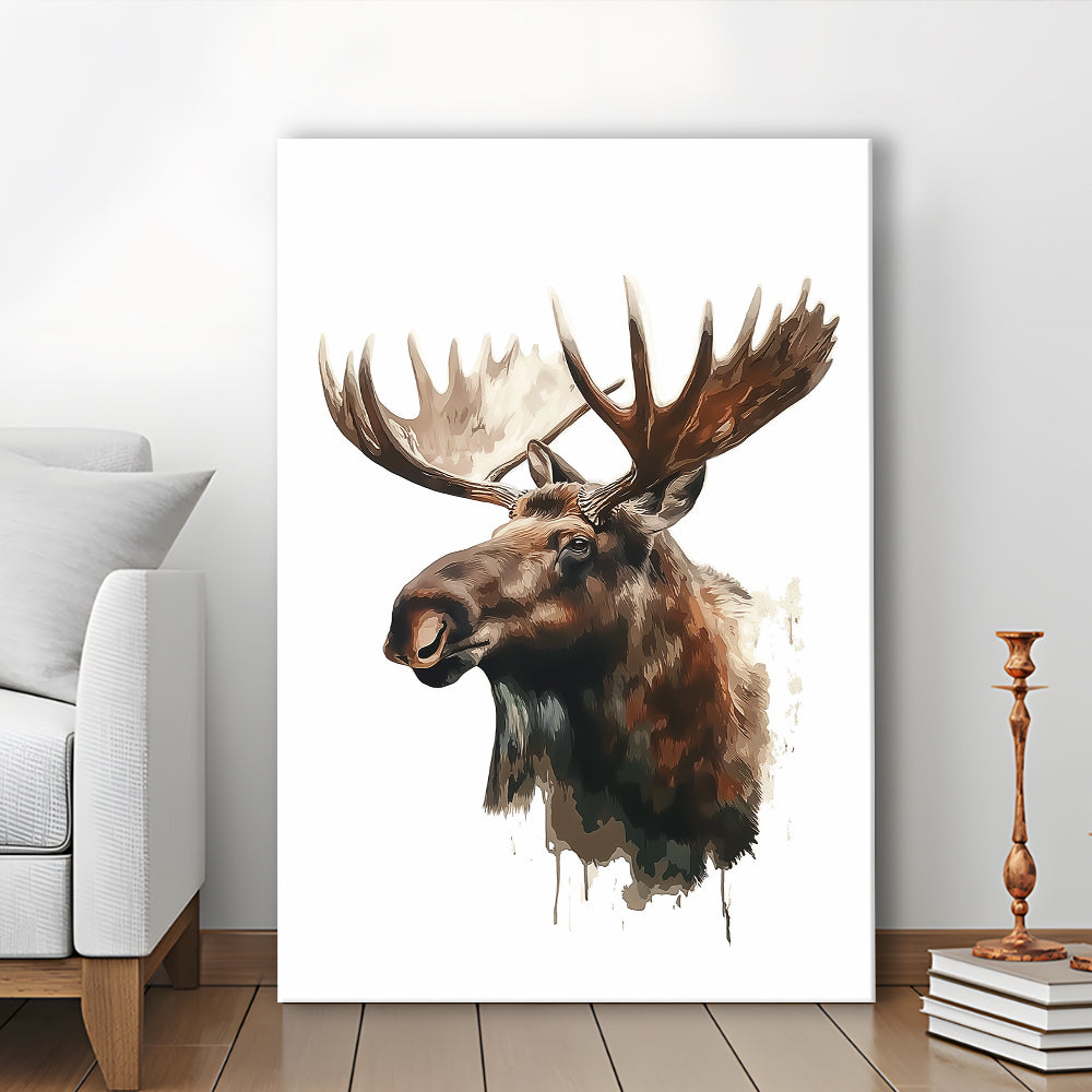 Moose With Anlters Watercolor Painting, Canvas Art Print Decor, Painting Art, Canvas Prints Wall Art