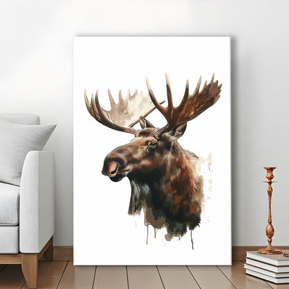 Moose With Anlters Watercolor Painting, Canvas Art Print Decor, Painting Art, Canvas Prints Wall Art